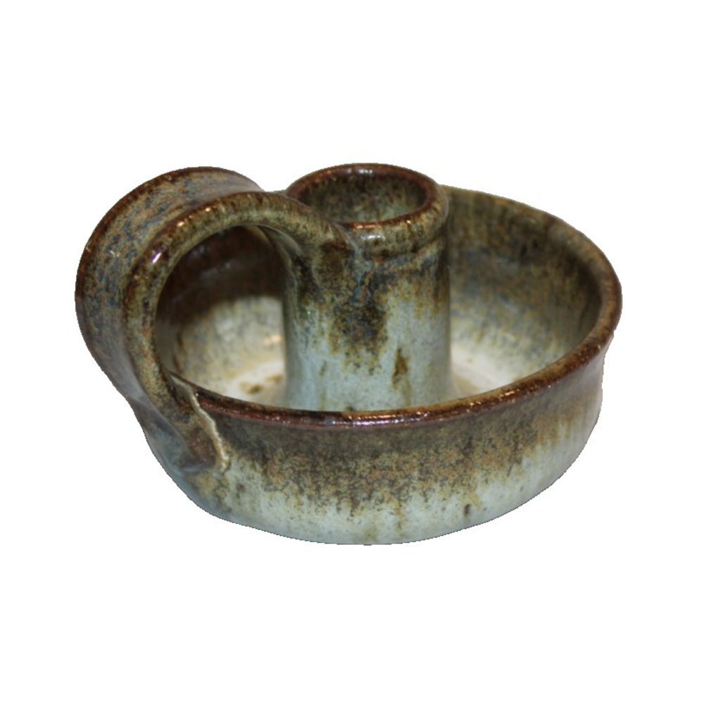 J. Borggren signed pottery candle holder decor beige browns  finger handle - Picture 3 of 7